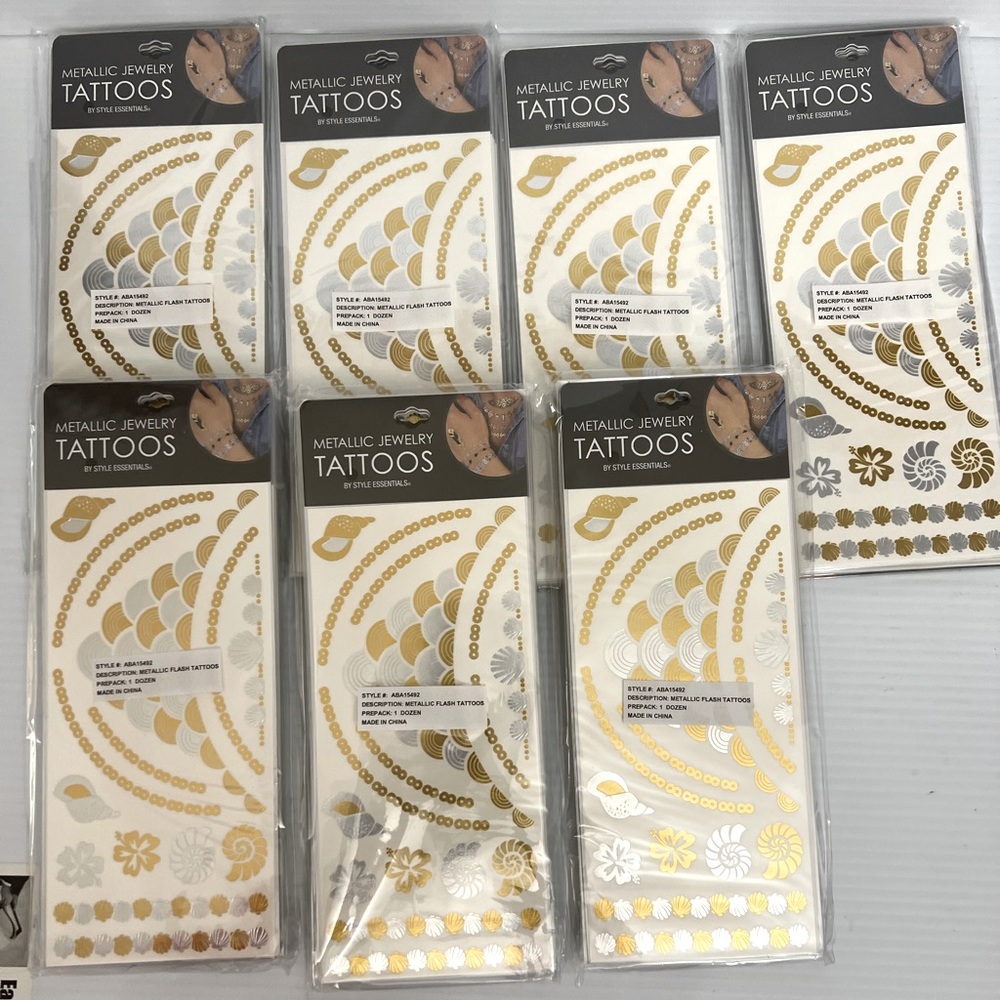 7 JEWELRY FLASH METALLIC TATTOO Temporary Henna Waterproof Transfer Gold/ Silver